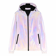 Chromaflux waterproof colour-changing reflective windbreaker in iridescent silver, front view
